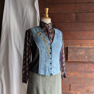 90s Vintage Embroidered Feather Vest