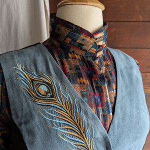 90s Vintage Embroidered Feather Vest