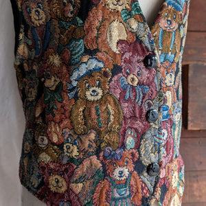 90's Vintage Teddy Bear Tapestry Vest