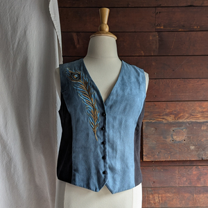 90s Vintage Embroidered Feather Vest