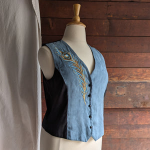 90s Vintage Embroidered Feather Vest