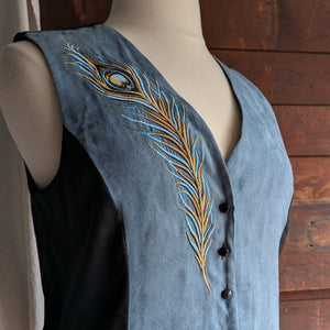 90s Vintage Embroidered Feather Vest