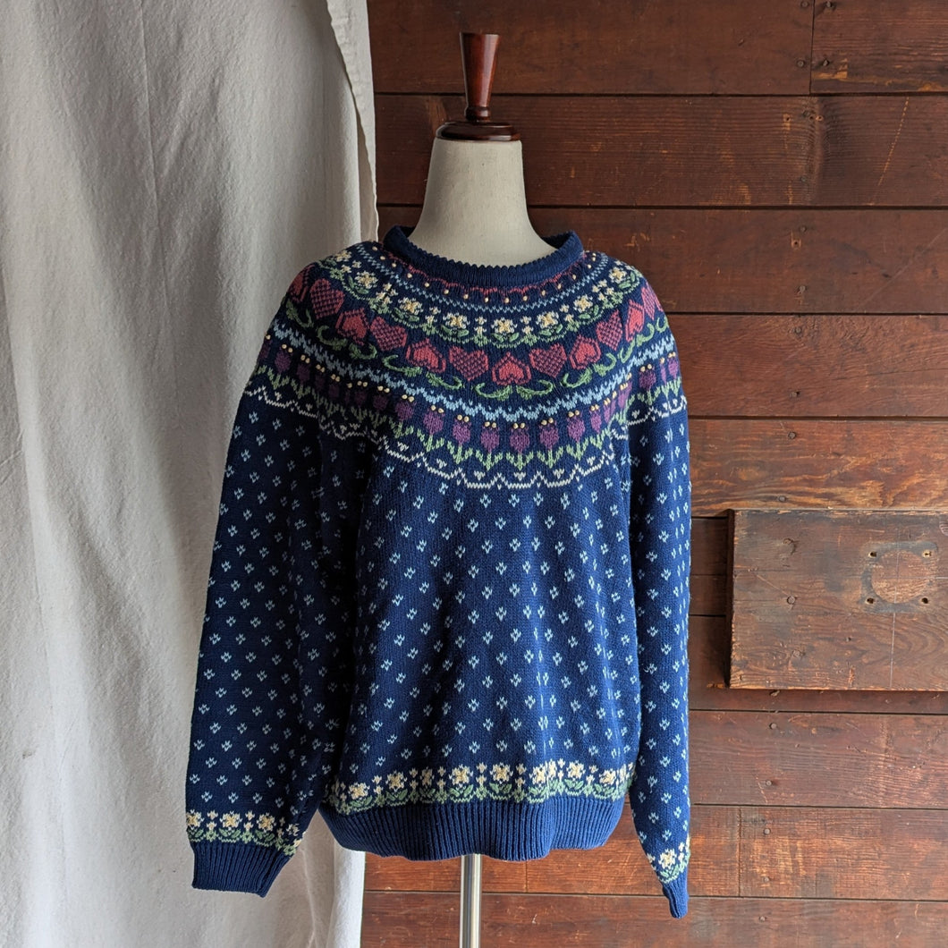 90s Vintage Embroidered Hearts and Flowers Sweater