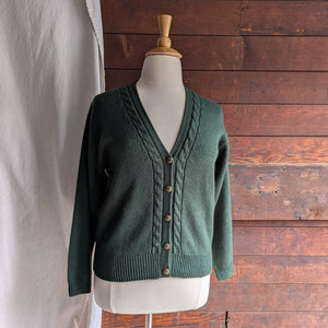 90s Vintage Green Cable Knit Cardigan