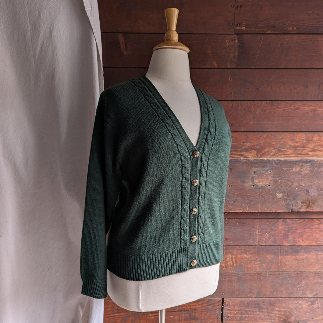 90s Vintage Green Cable Knit Cardigan