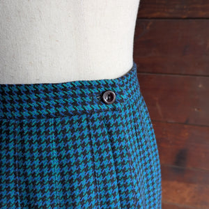 80s Vintage Pleated Blue/Green Houndstooth Skirt