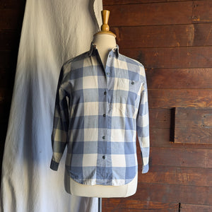 90s Vintage White and Blue Gingham Cotton Shirt