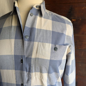 90s Vintage White and Blue Gingham Cotton Shirt