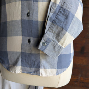 90s Vintage White and Blue Gingham Cotton Shirt