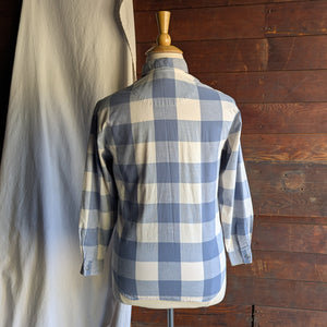 90s Vintage White and Blue Gingham Cotton Shirt