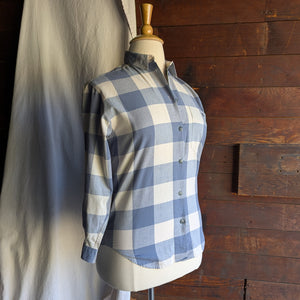 90s Vintage White and Blue Gingham Cotton Shirt