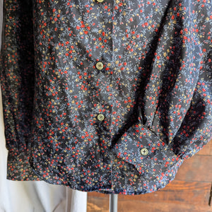 80s Vintage Black Floral Bow Blouse