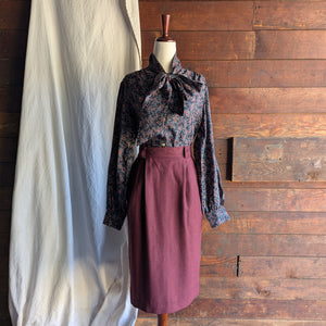 90s Vintage Burgundy Wool Midi Skirt