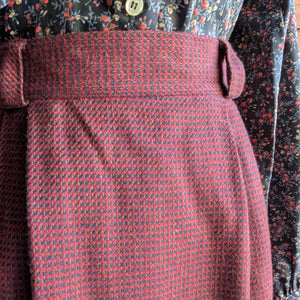 90s Vintage Burgundy Wool Midi Skirt