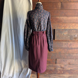 90s Vintage Burgundy Wool Midi Skirt