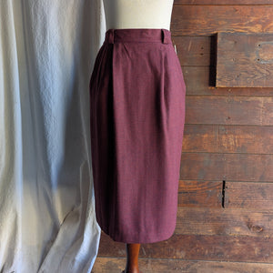 90s Vintage Burgundy Wool Midi Skirt