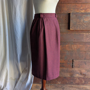 90s Vintage Burgundy Wool Midi Skirt