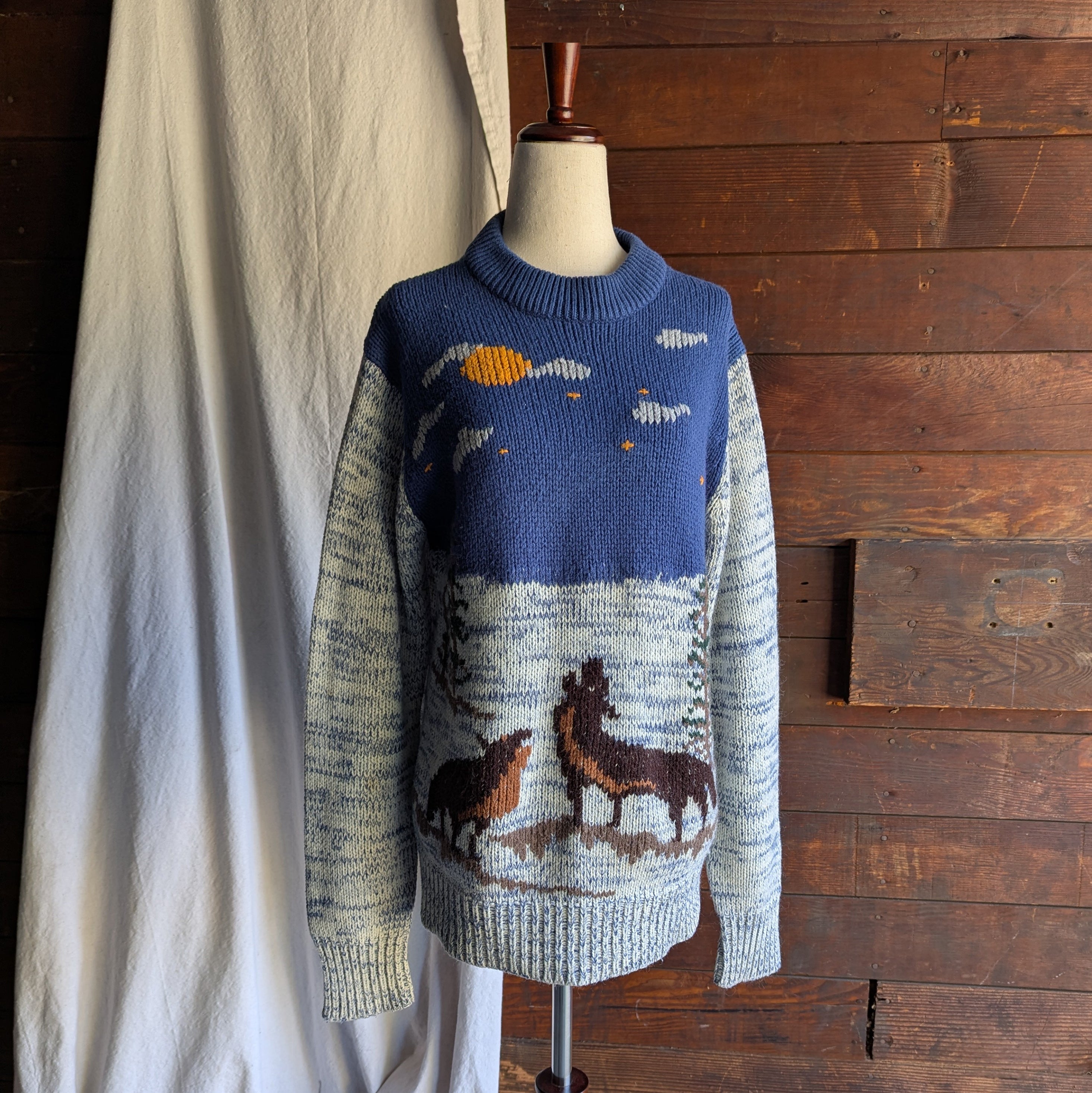 80s Vintage Colorwork Winter Wolf Sweater