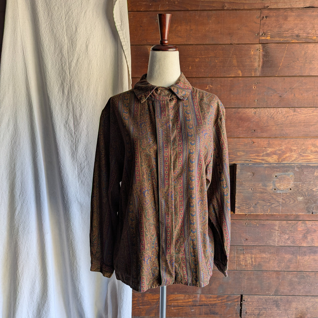 90s Vintage Brown Paisley Blouse