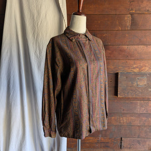 90s Vintage Brown Paisley Blouse