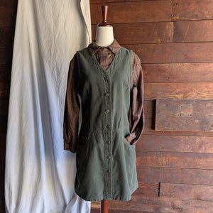 90s Vintage Olive Green Flannel Sleeveless Dress