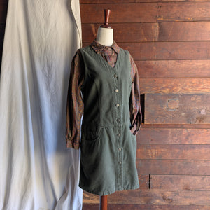 90s Vintage Olive Green Flannel Sleeveless Dress