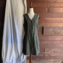 Load image into Gallery viewer, 90s Vintage Olive Green Flannel Sleeveless Dress
