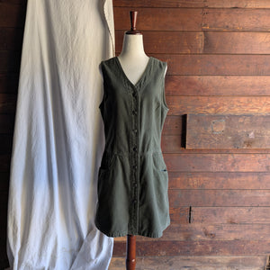 90s Vintage Olive Green Flannel Sleeveless Dress