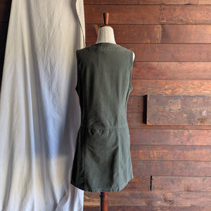 90s Vintage Olive Green Flannel Sleeveless Dress