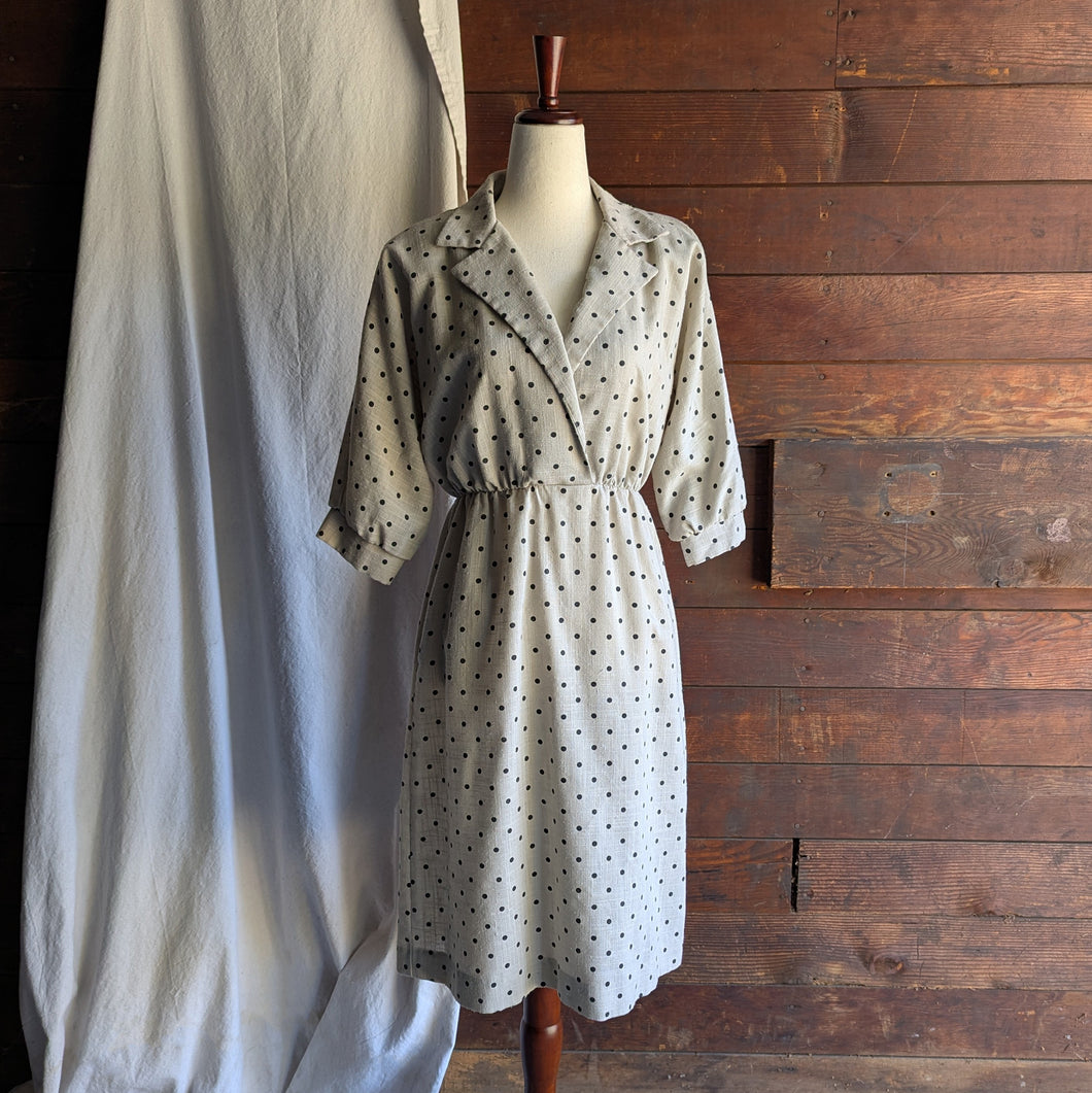 80s Vintage Beige Batwing Polkadot Dress