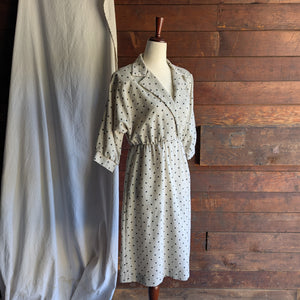 80s Vintage Beige Batwing Polkadot Dress