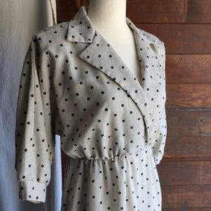 80s Vintage Beige Batwing Polkadot Dress