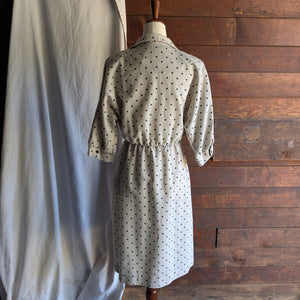 80s Vintage Beige Batwing Polkadot Dress