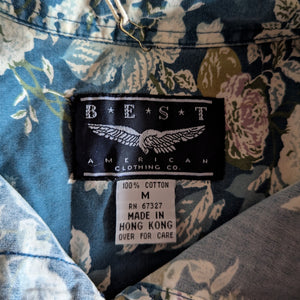 90s Vintage Teal Floral Print Button Up Shirt