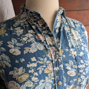 90s Vintage Teal Floral Print Button Up Shirt