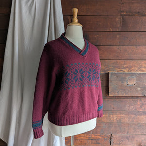 90s Vintage Chunky Burgundy Wool Sweater