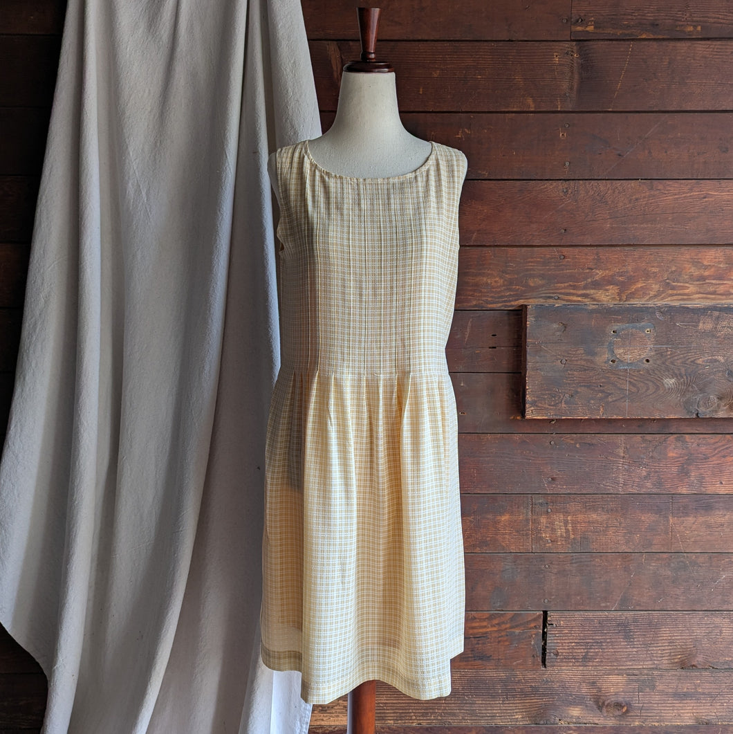 90s Vintage Yellow Gingham Sleeveless Dress