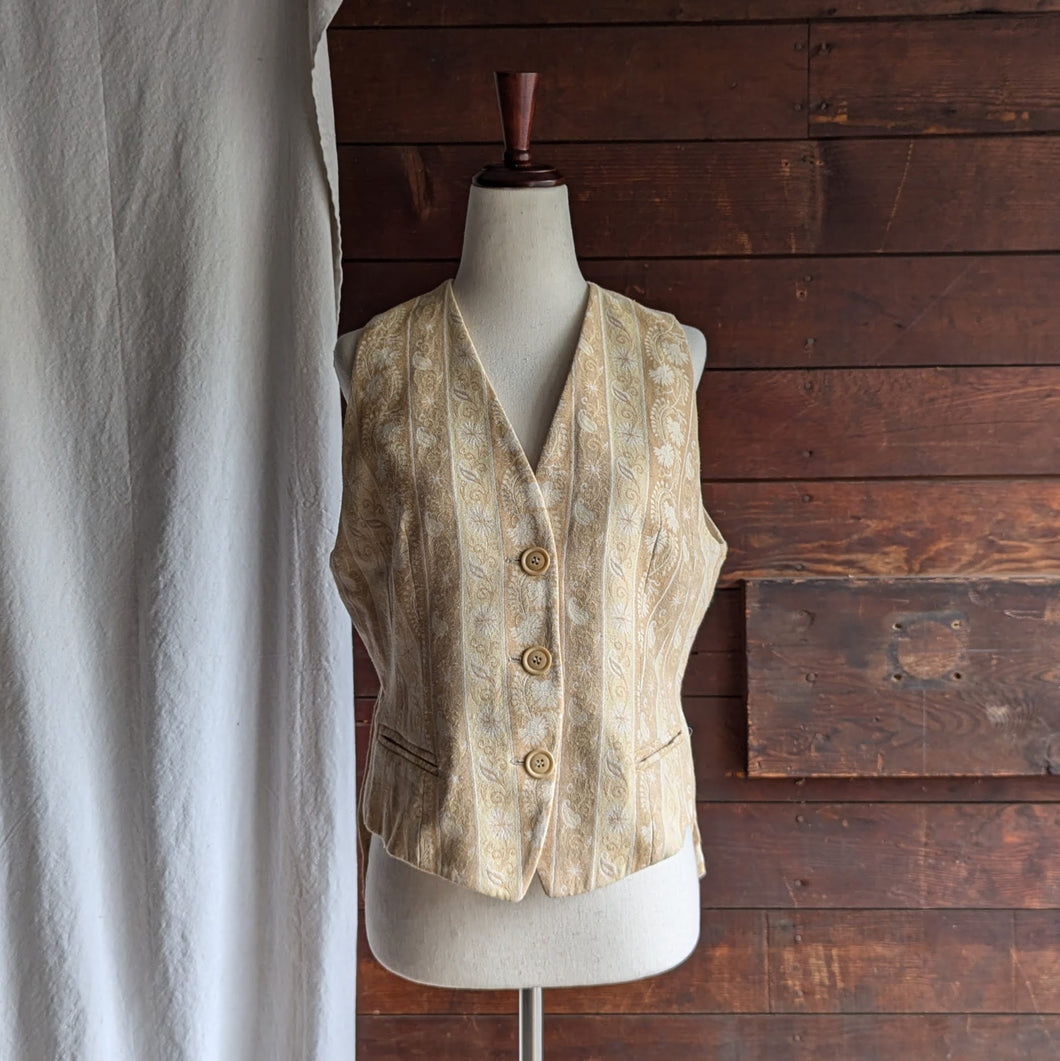 90s Vintage Pale Yellow Striped Paisley Vest