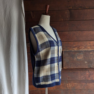 90s Vintage Blue and Tan Acrylic Sweater Vest