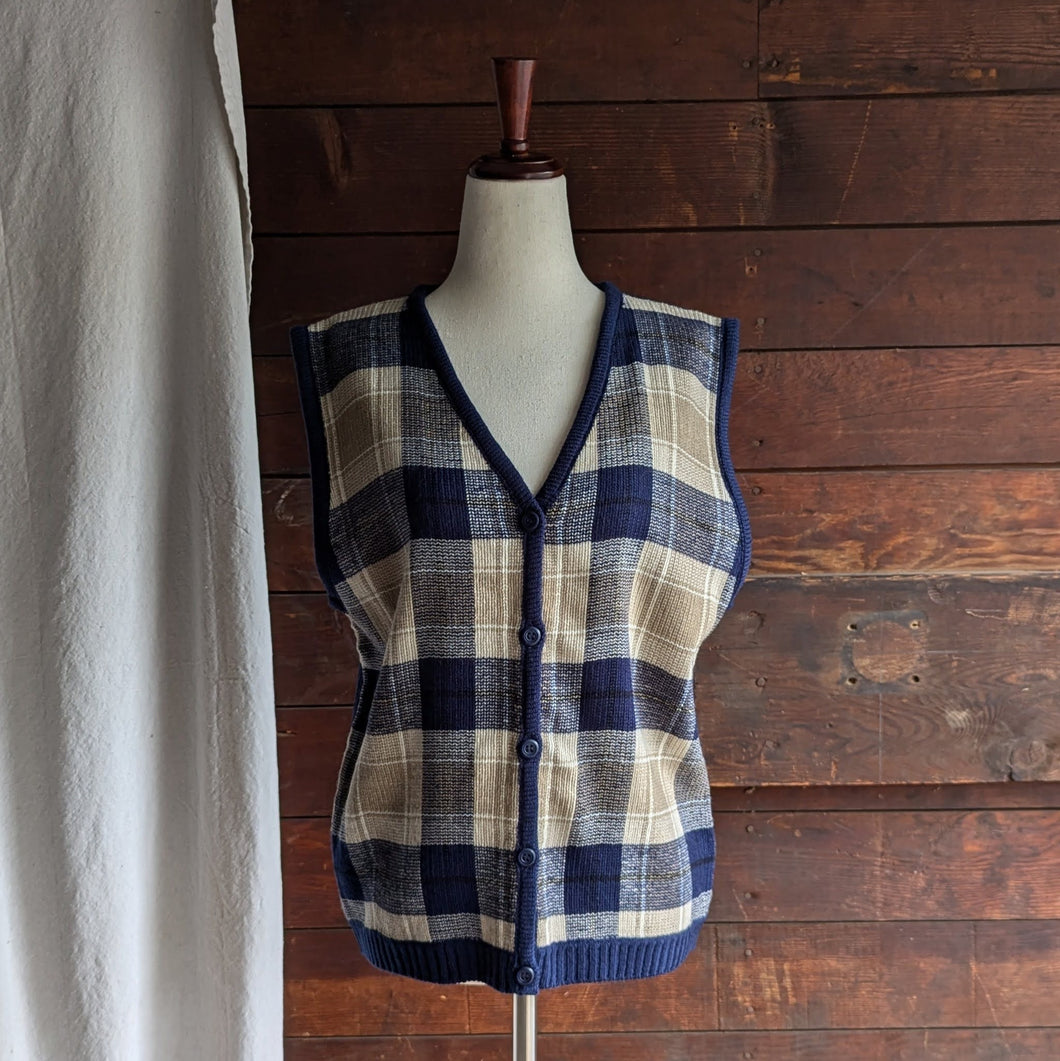 90s Vintage Blue and Tan Acrylic Sweater Vest