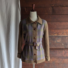 Load image into Gallery viewer, 90s Vintage Brown Plaid Wool Blend Cardigan with Belt
