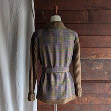 Load image into Gallery viewer, 90s Vintage Brown Plaid Wool Blend Cardigan with Belt
