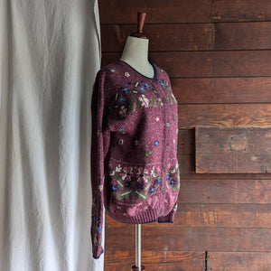 90s Vintage Embroidered Hearts and Flowers Cardigan