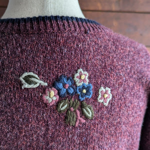 90s Vintage Embroidered Hearts and Flowers Cardigan