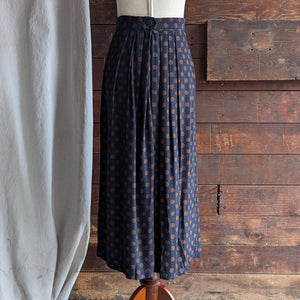 90s Vintage Navy and Red Pleated Rayon Maxi Skirt