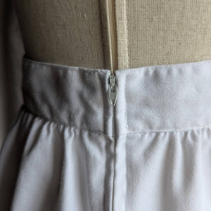 80s Vintage White Cotton Twill Midi Skirt with Pockets