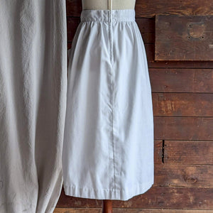 80s Vintage White Cotton Twill Midi Skirt with Pockets