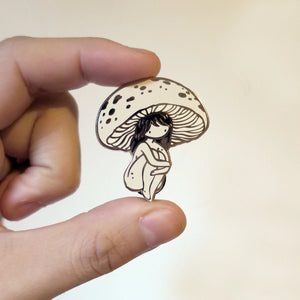 White Amanita Mushroom Girl Enamel Pin