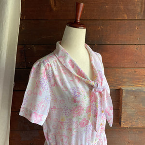 70s Vintage Homemade Pink Floral Sheer Poly Dress
