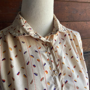 70s/80s Vintage Brown Leaf Print Dress